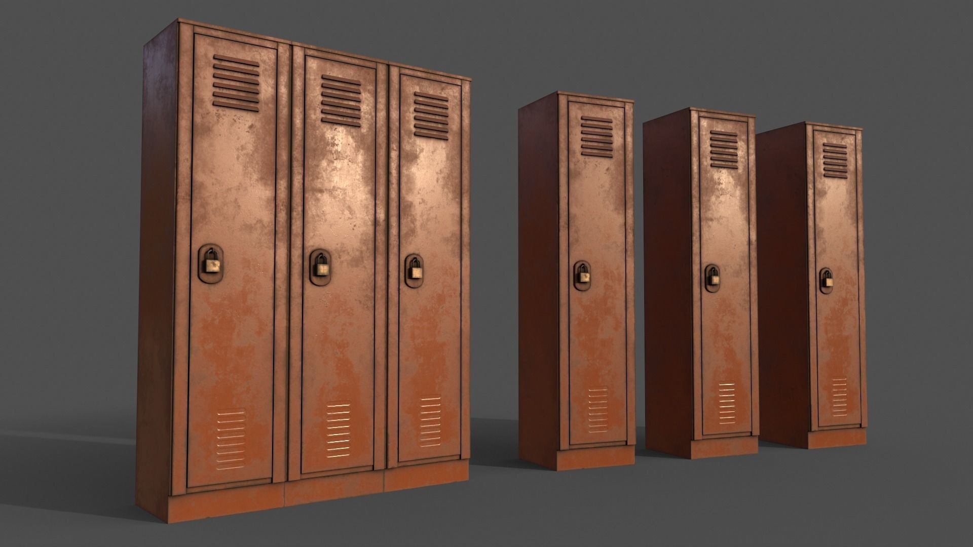 PBR School Gym Locker 01 - Orange Low-poly 3D model_3