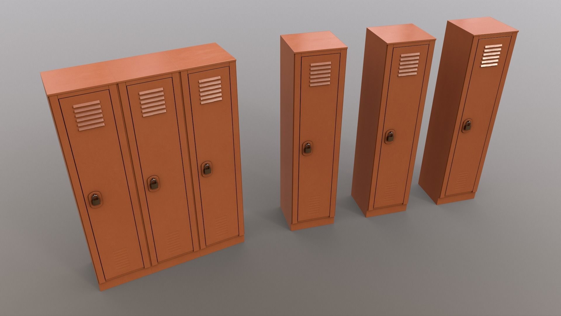 PBR School Gym Locker 01 - Orange Low-poly 3D model_14