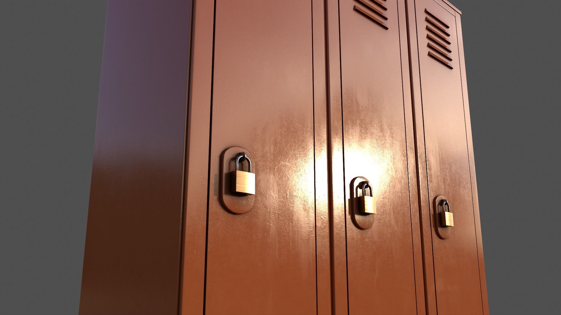 PBR School Gym Locker 01 - Orange Low-poly 3D model_18