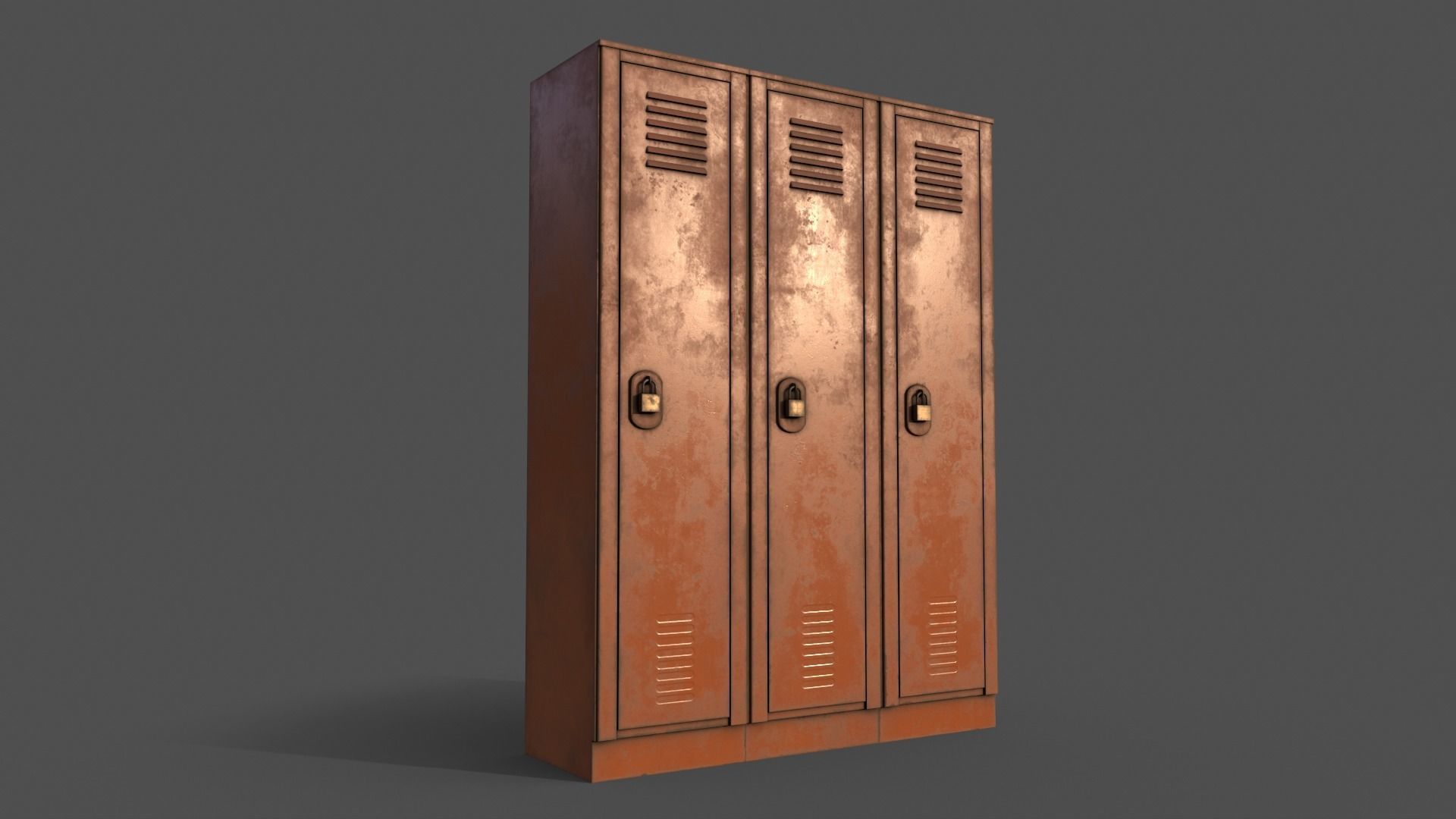 PBR School Gym Locker 01 - Orange Low-poly 3D model_6