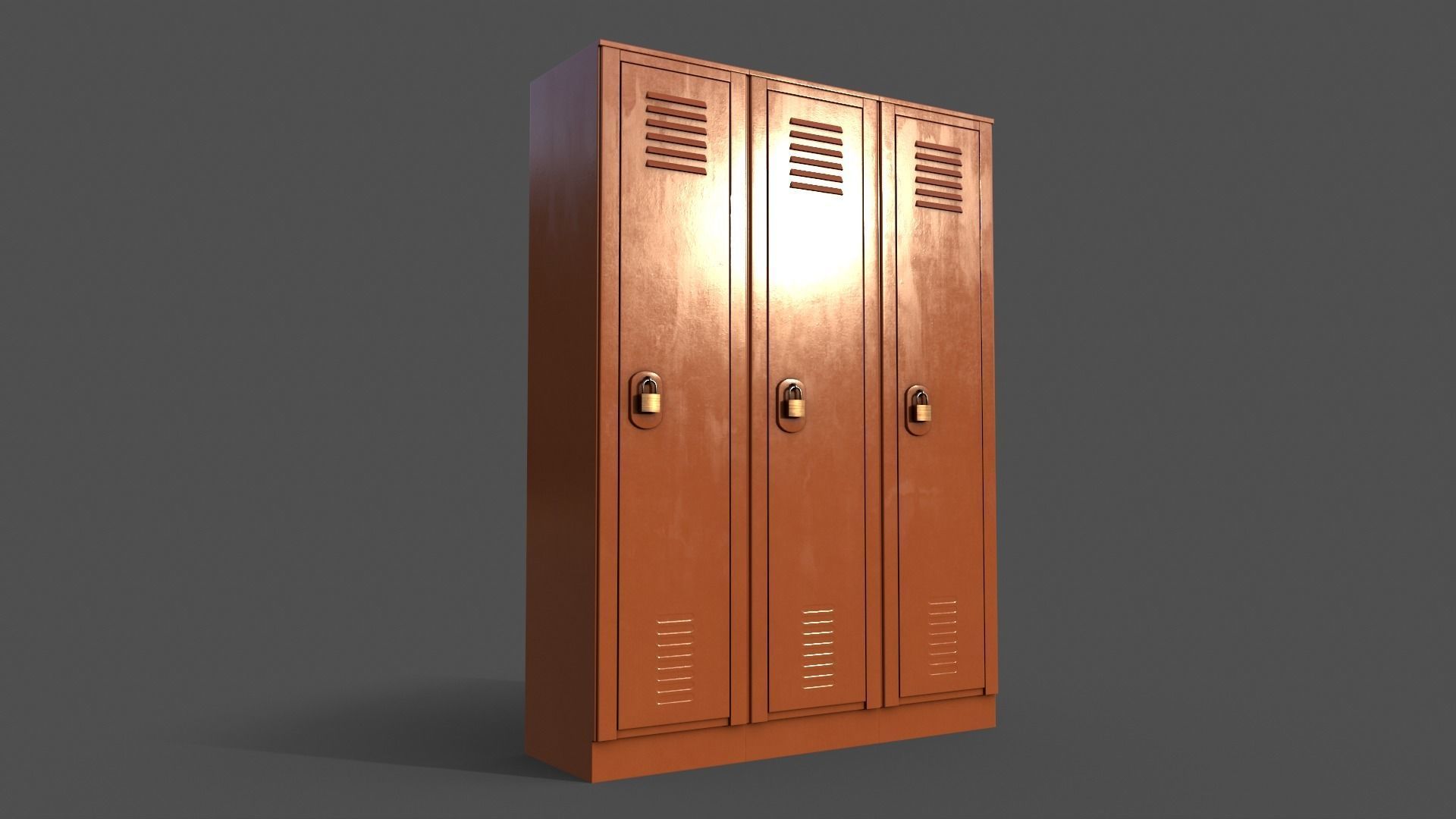 PBR School Gym Locker 01 - Orange Low-poly 3D model_5