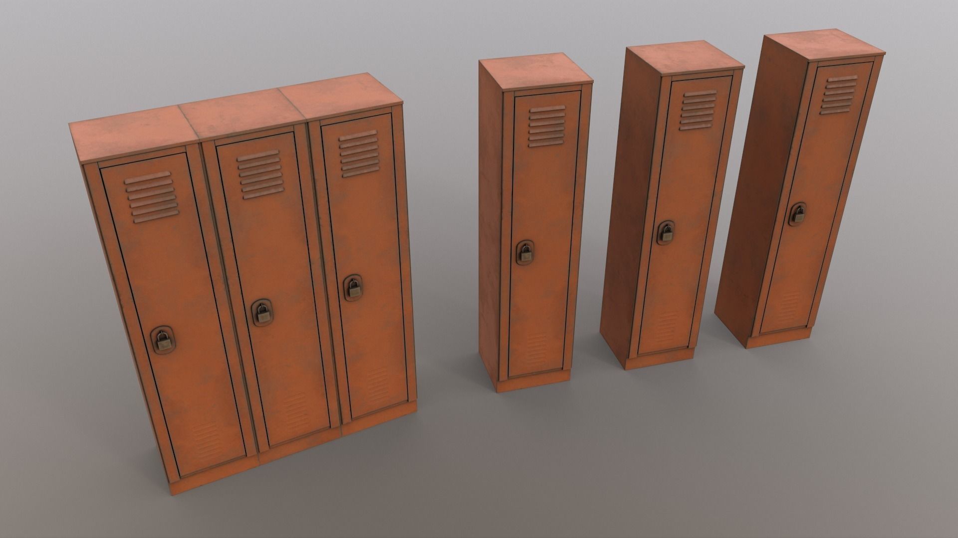 PBR School Gym Locker 01 - Orange Low-poly 3D model_15