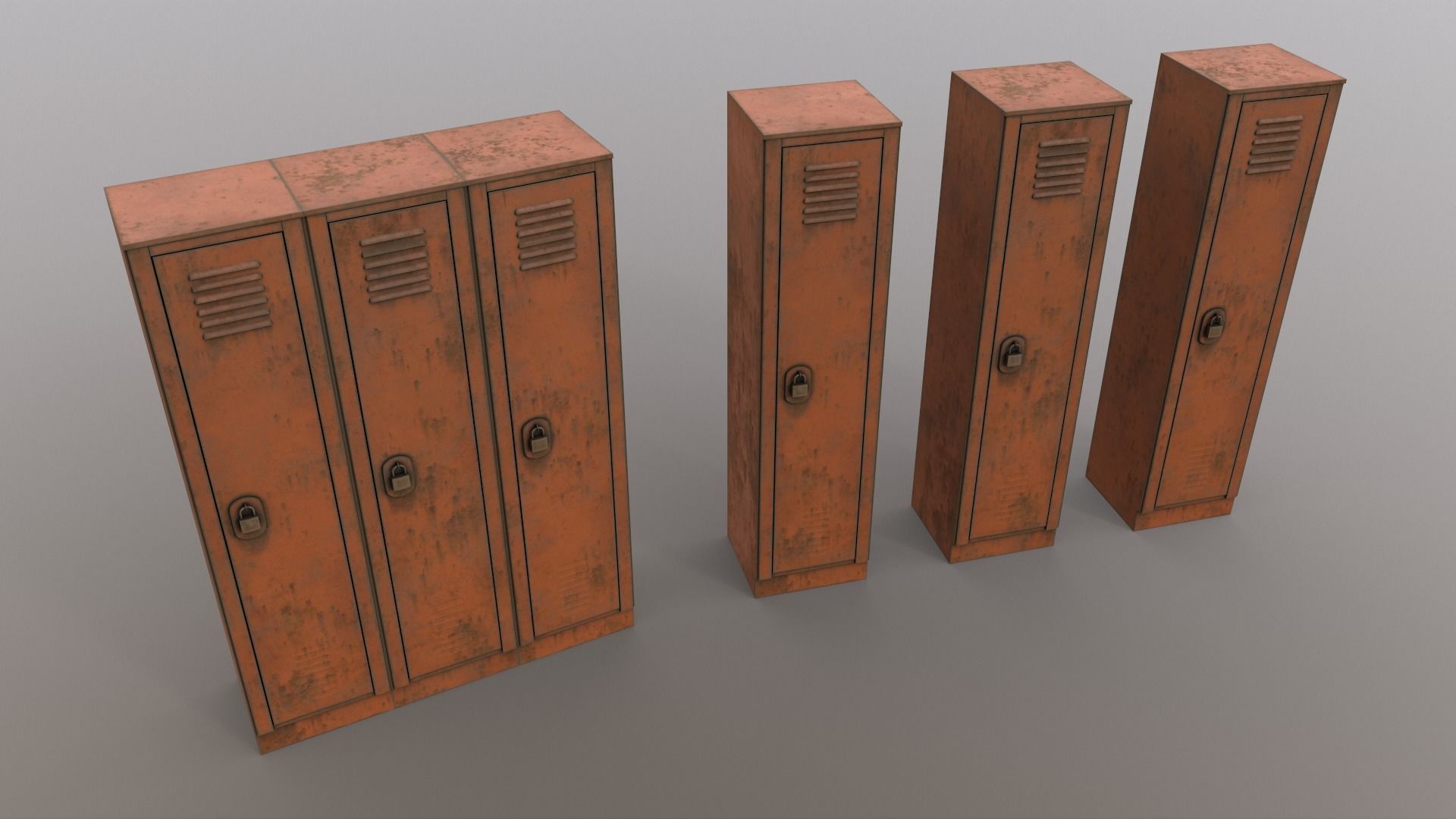PBR School Gym Locker 01 - Orange Low-poly 3D model_16