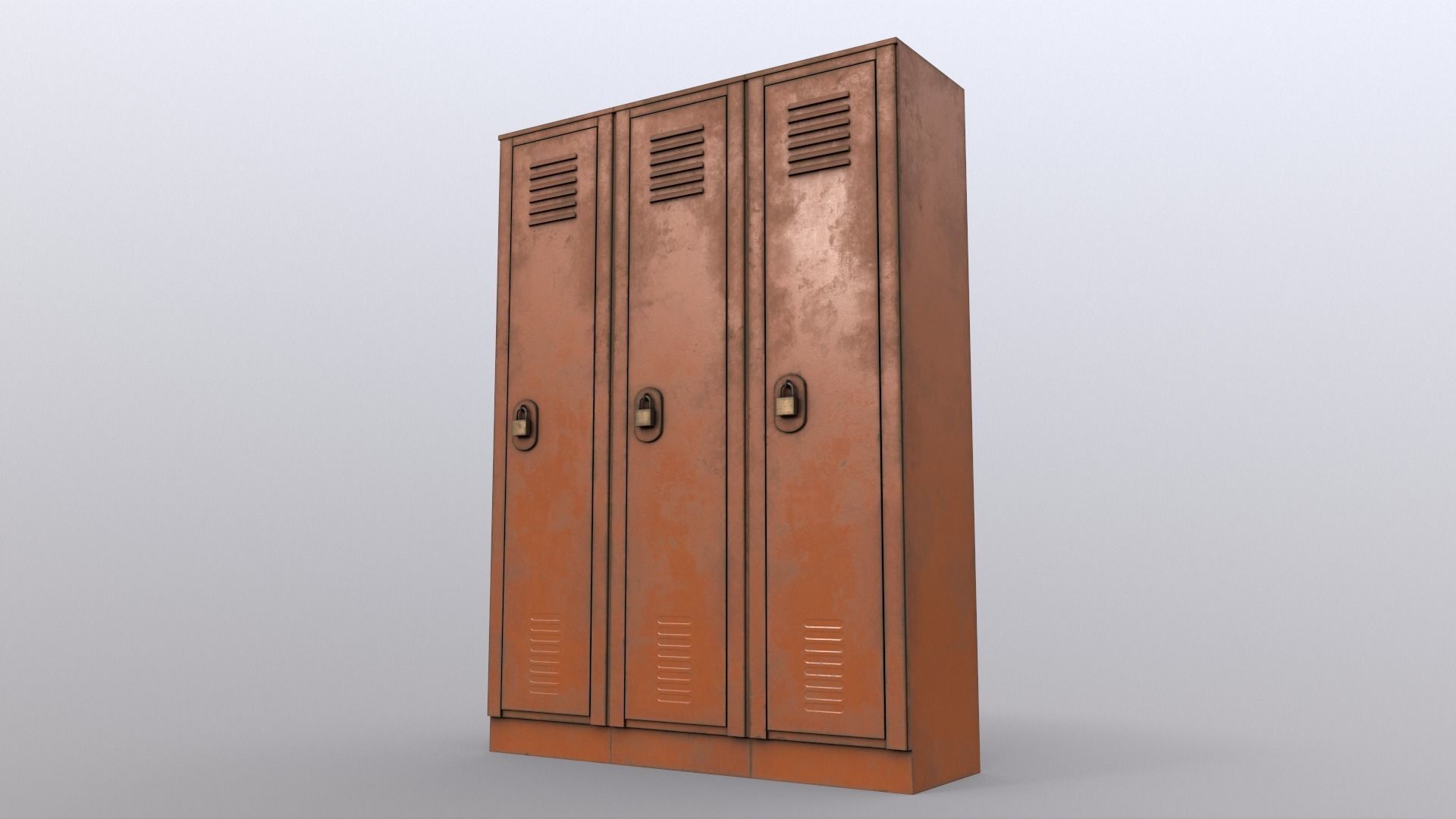 PBR School Gym Locker 01 - Orange Low-poly 3D model_12