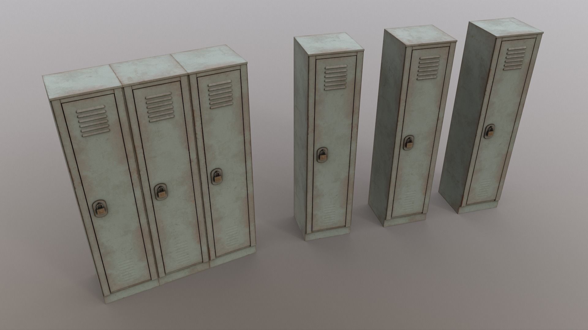 PBR School Gym Locker 01 - Pale Green Low-poly 3D model_15