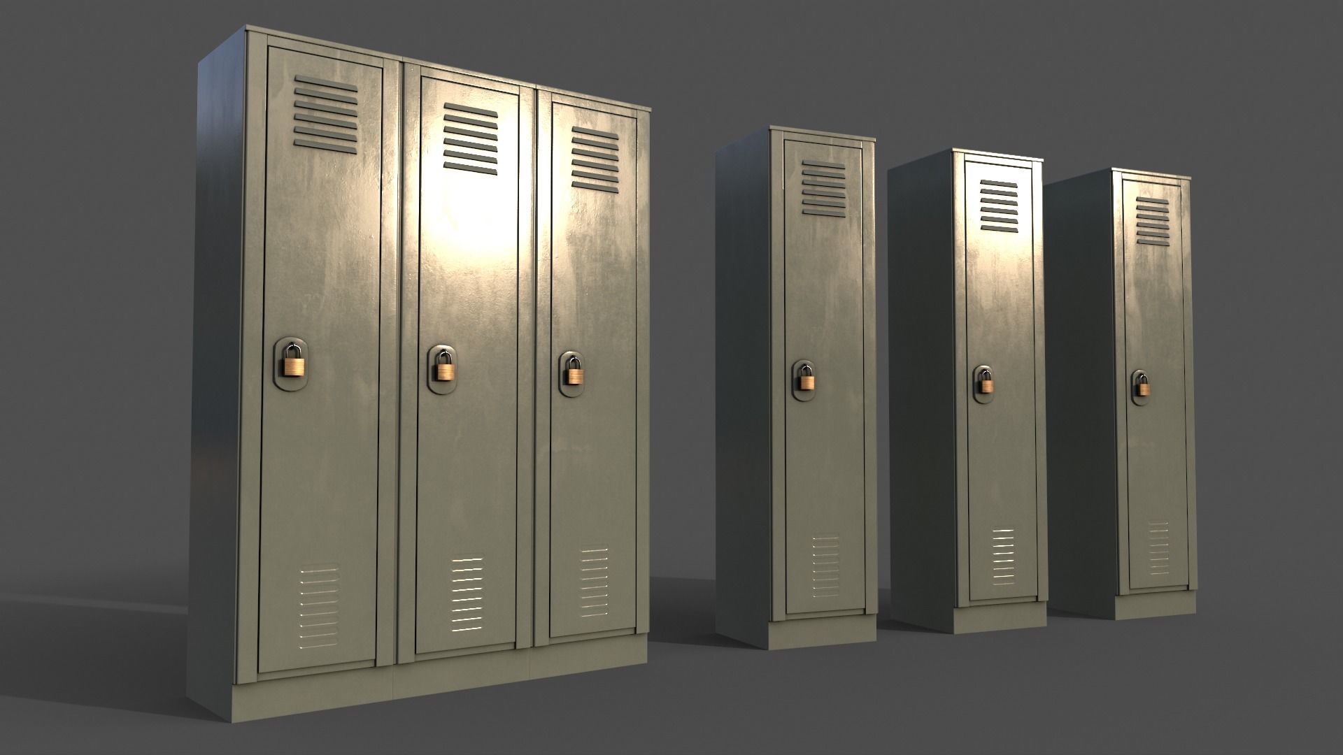 PBR School Gym Locker 01 - Pale Green Low-poly 3D model_2