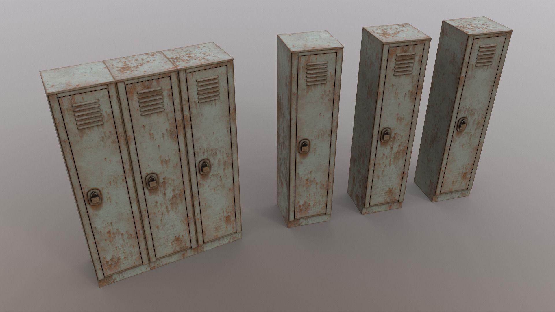 PBR School Gym Locker 01 - Pale Green Low-poly 3D model_16