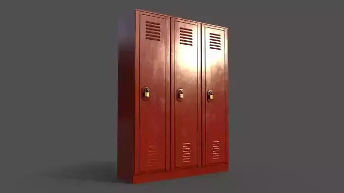 PBR School Gym Locker 01 - Red Low-poly 3D model