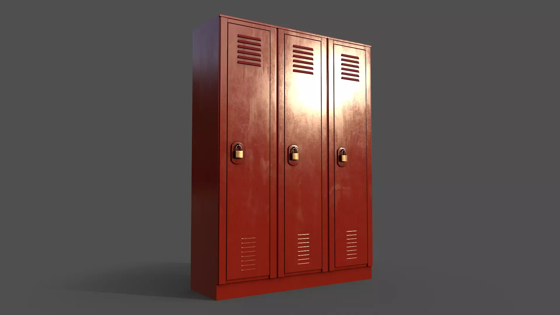 PBR School Gym Locker 01 - Red Low-poly 3D model_0