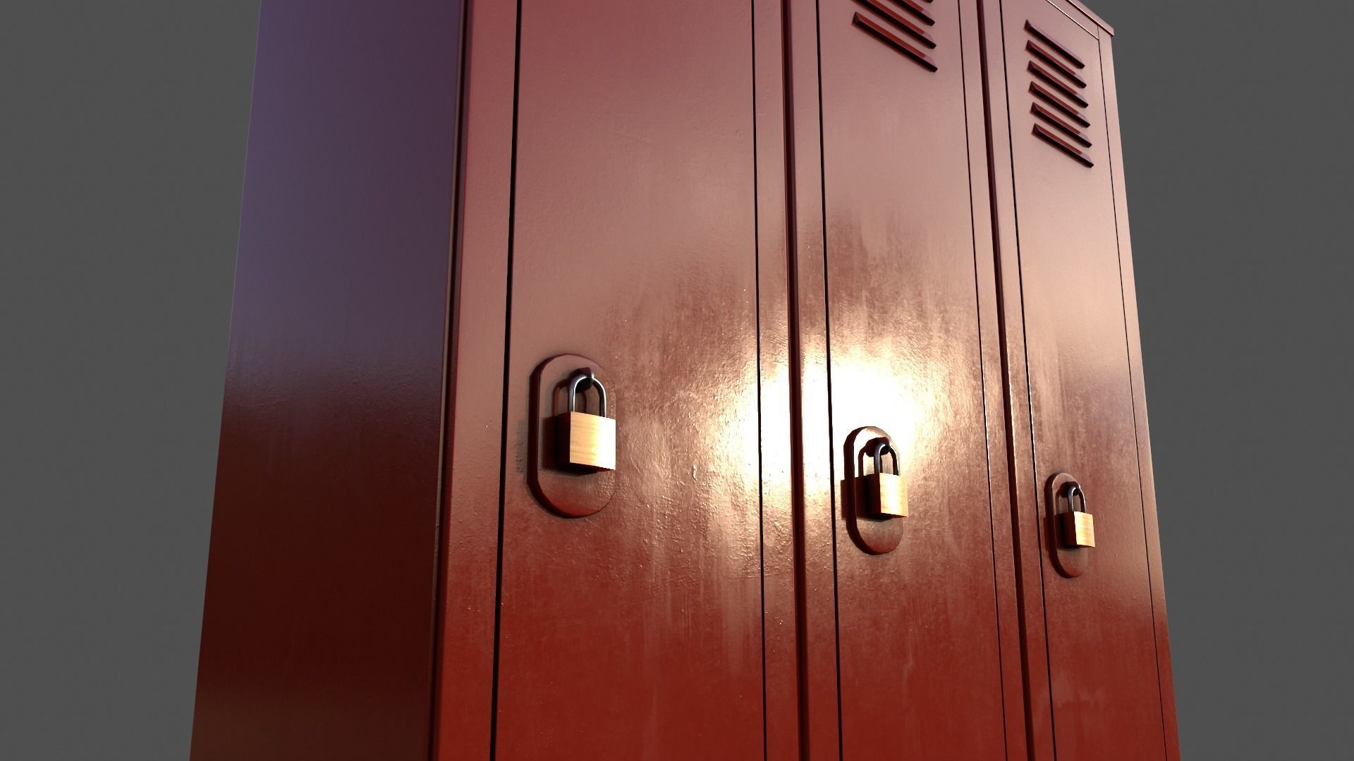 PBR School Gym Locker 01 - Red Low-poly 3D model_18