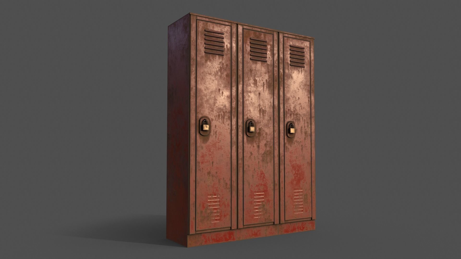 PBR School Gym Locker 01 - Red Low-poly 3D model_7
