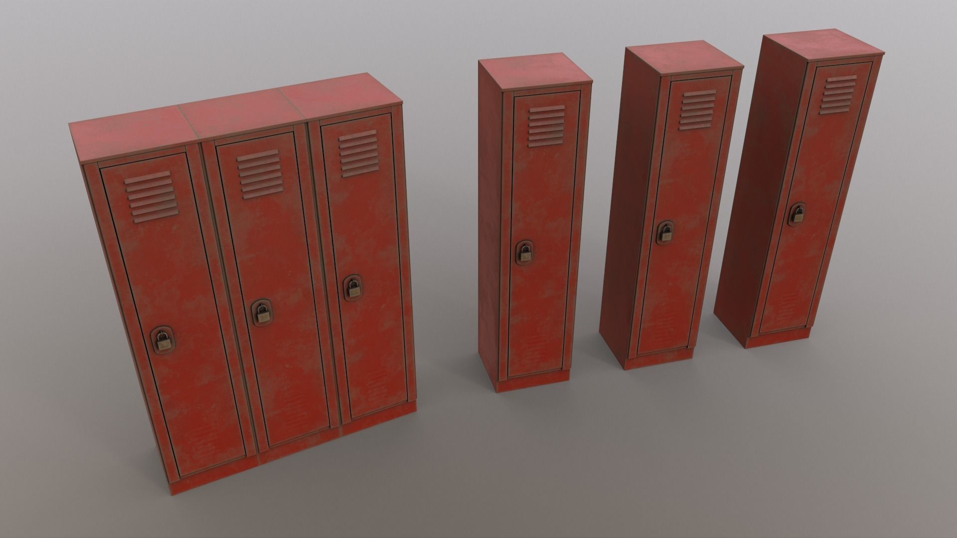 PBR School Gym Locker 01 - Red Low-poly 3D model_15