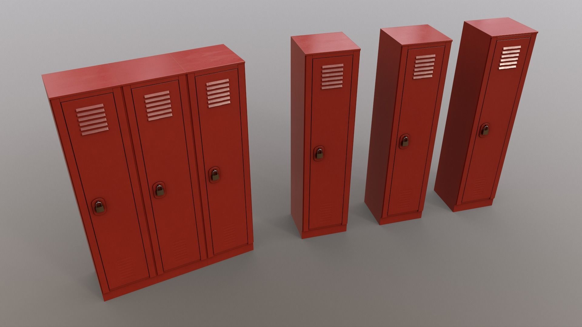PBR School Gym Locker 01 - Red Low-poly 3D model_14
