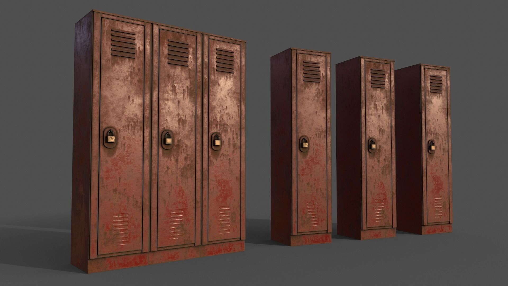 PBR School Gym Locker 01 - Red Low-poly 3D model_4