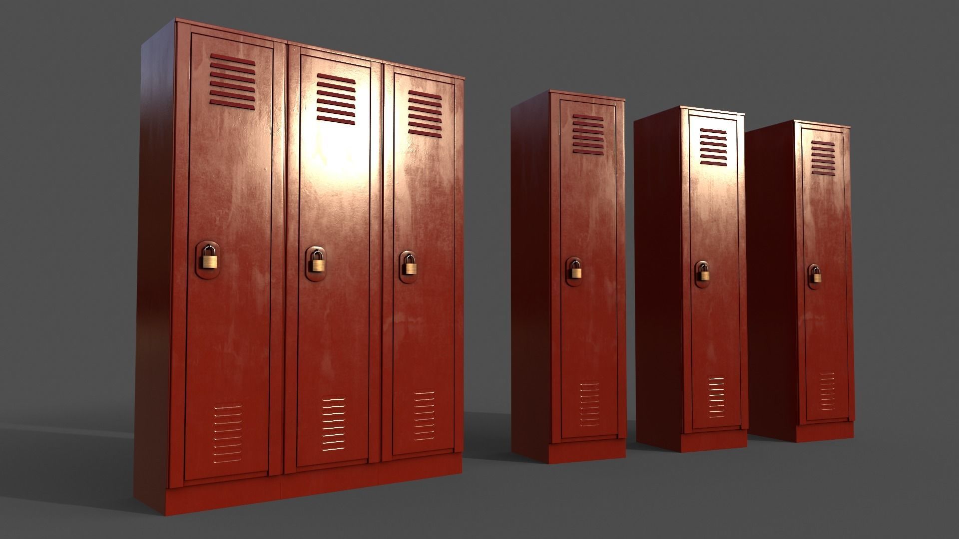 PBR School Gym Locker 01 - Red Low-poly 3D model_2