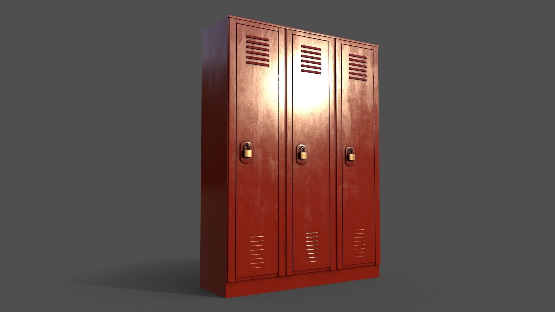 PBR School Gym Locker 01 - Red Low-poly 3D model_5