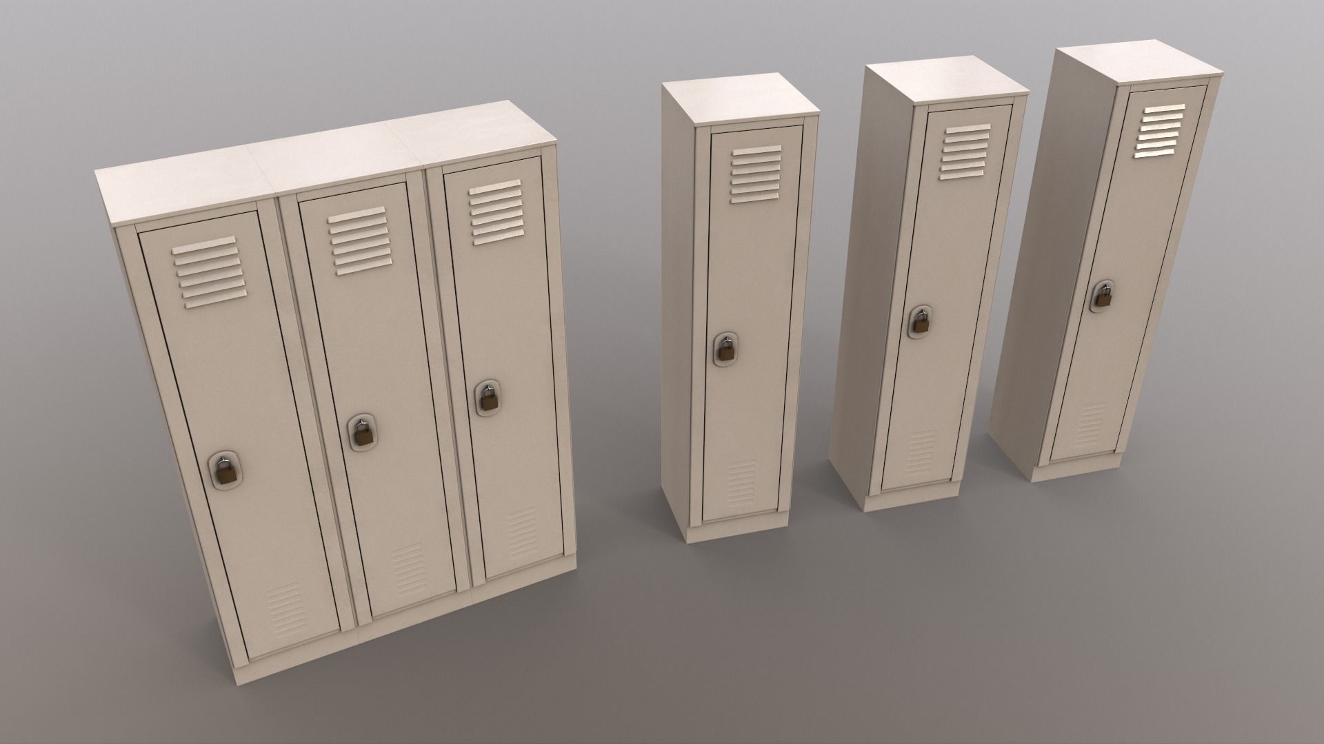 PBR School Gym Locker 01 - White Low-poly 3D model_14