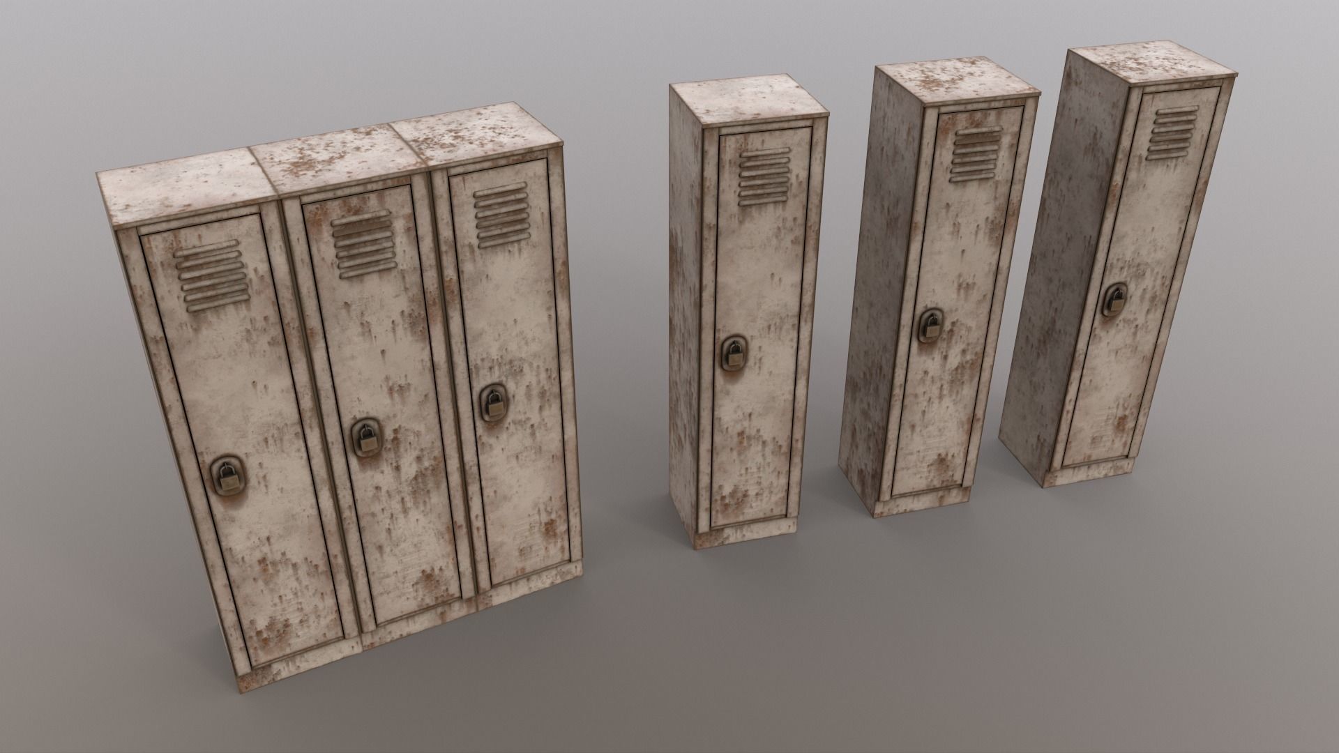 PBR School Gym Locker 01 - White Low-poly 3D model_16