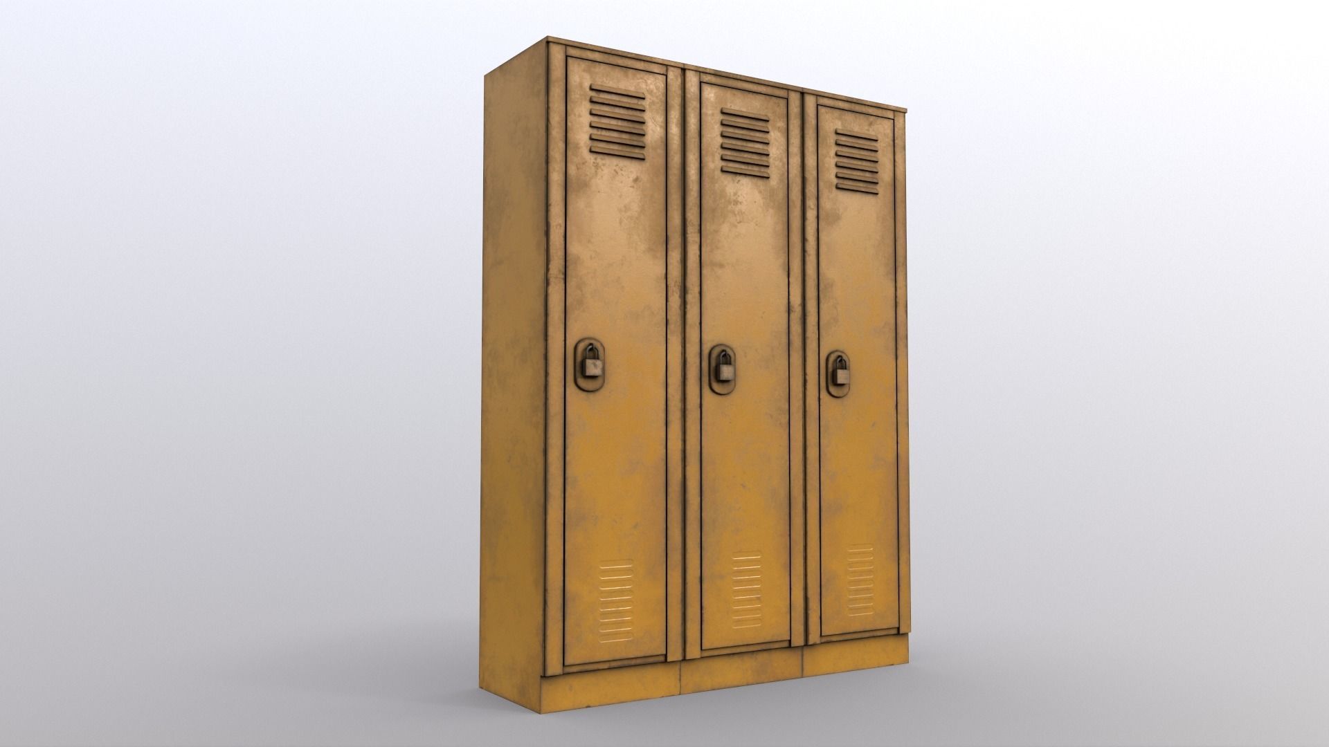 PBR School Gym Locker 01 - Yellow Low-poly 3D model_9