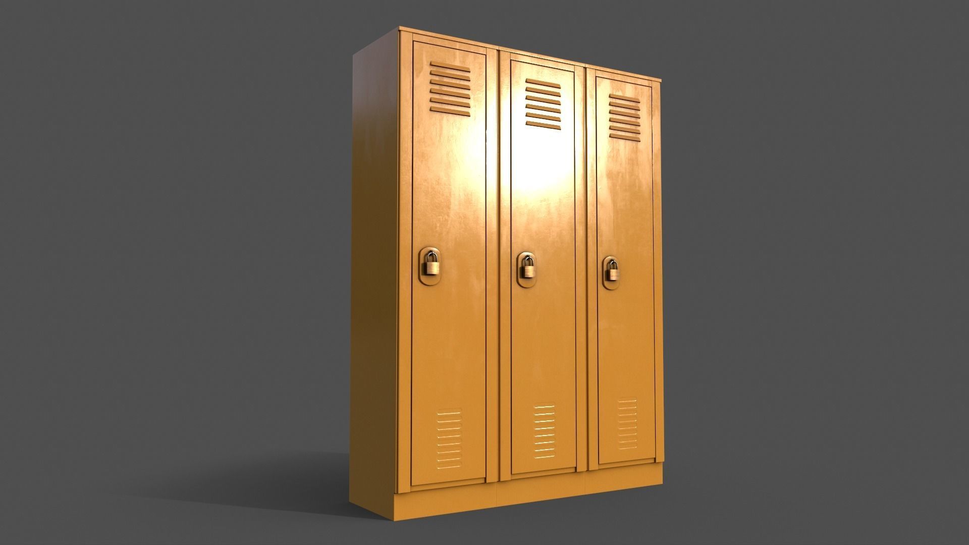 PBR School Gym Locker 01 - Yellow Low-poly 3D model_5