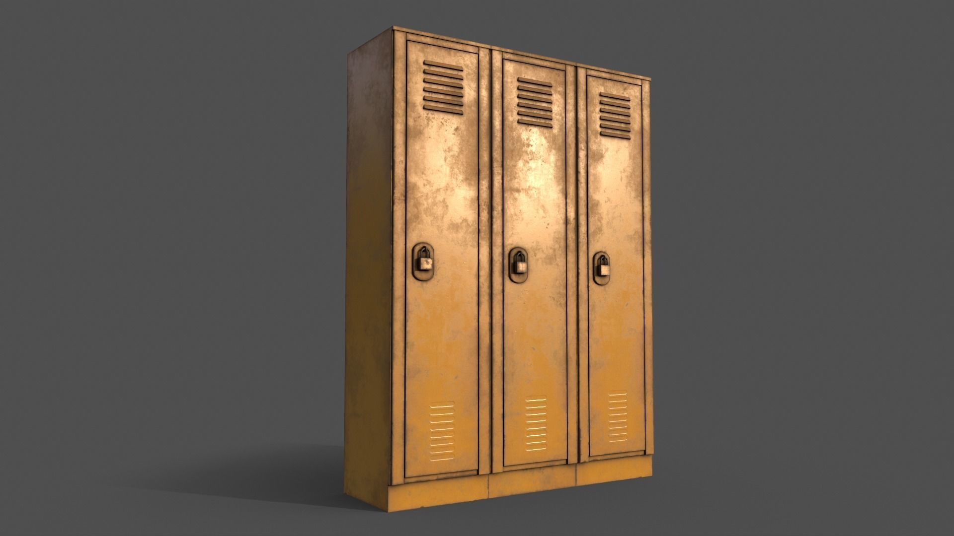 PBR School Gym Locker 01 - Yellow Low-poly 3D model_6
