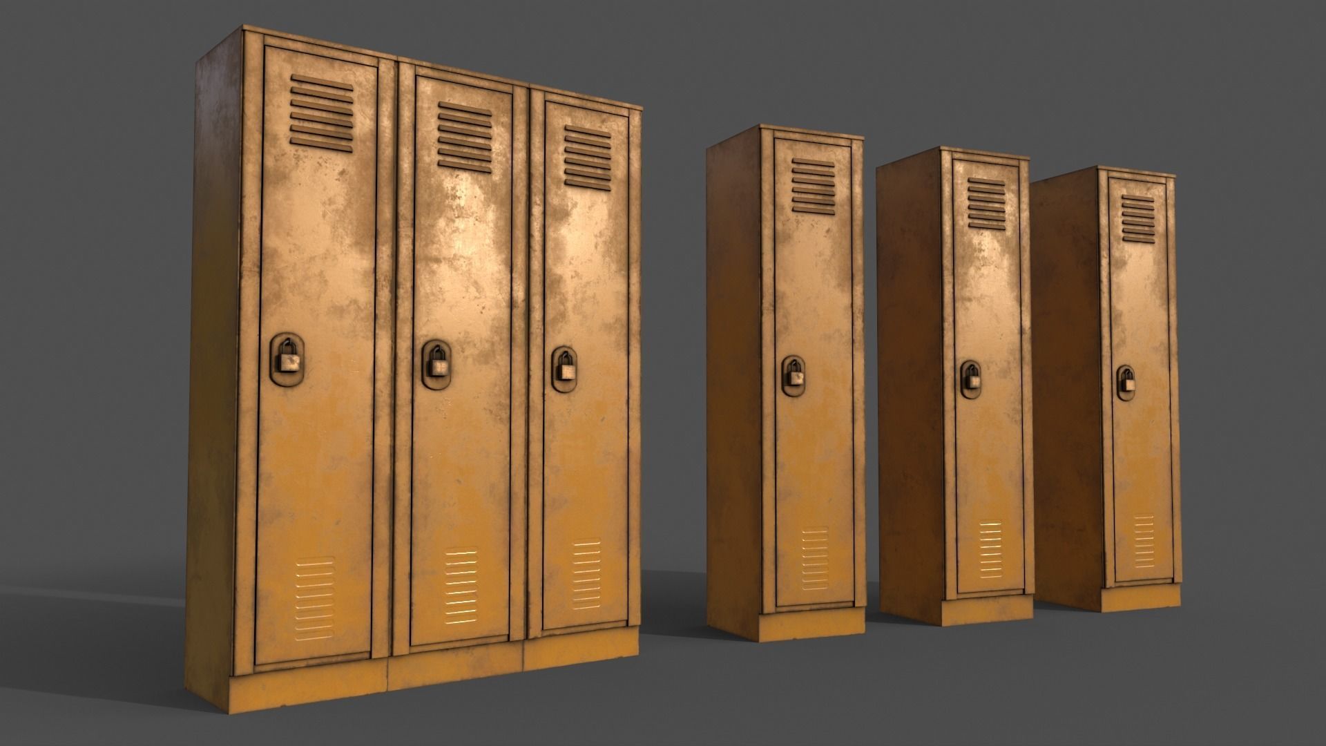 PBR School Gym Locker 01 - Yellow Low-poly 3D model_3