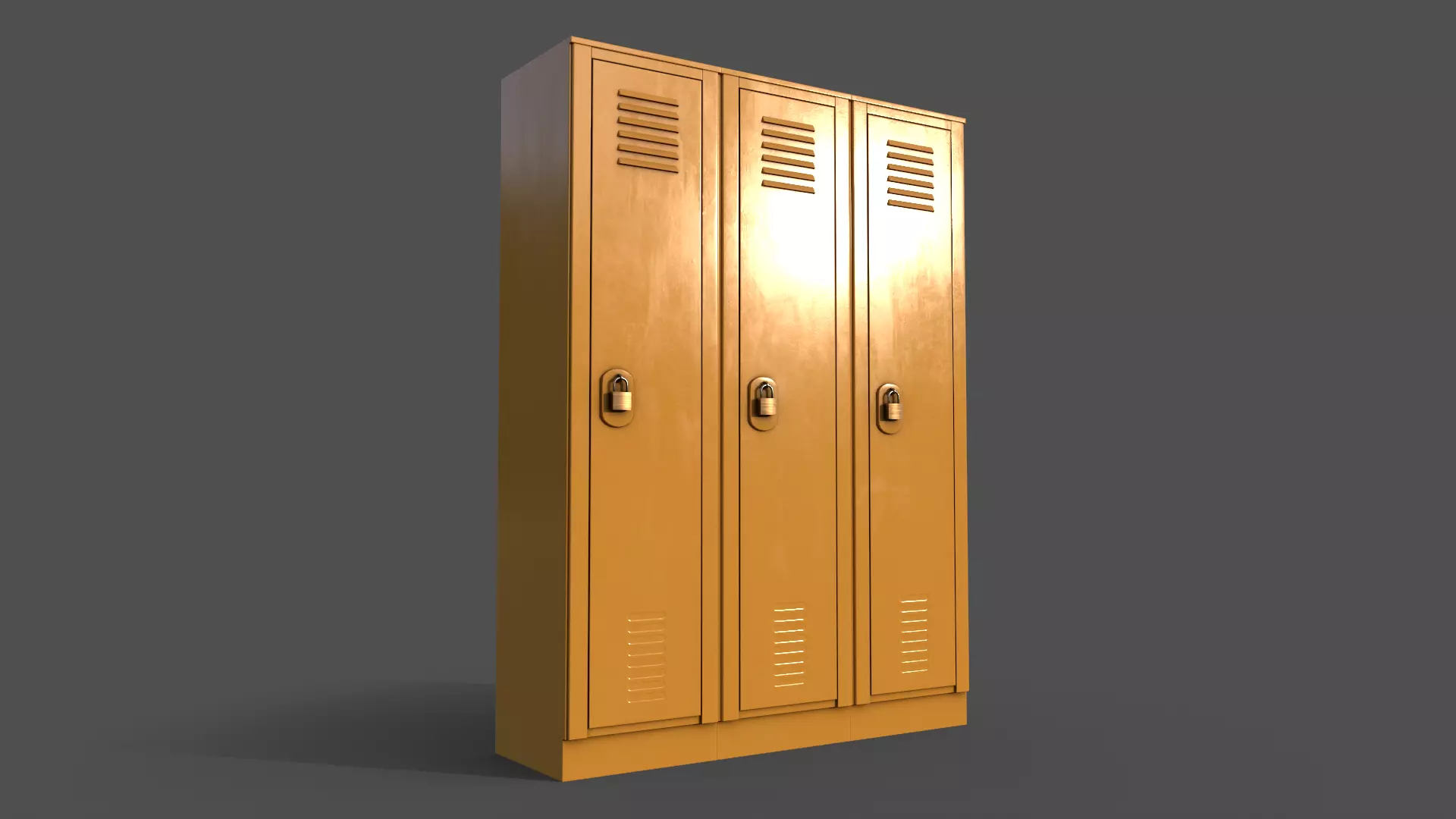 PBR School Gym Locker 01 - Yellow Low-poly 3D model_0