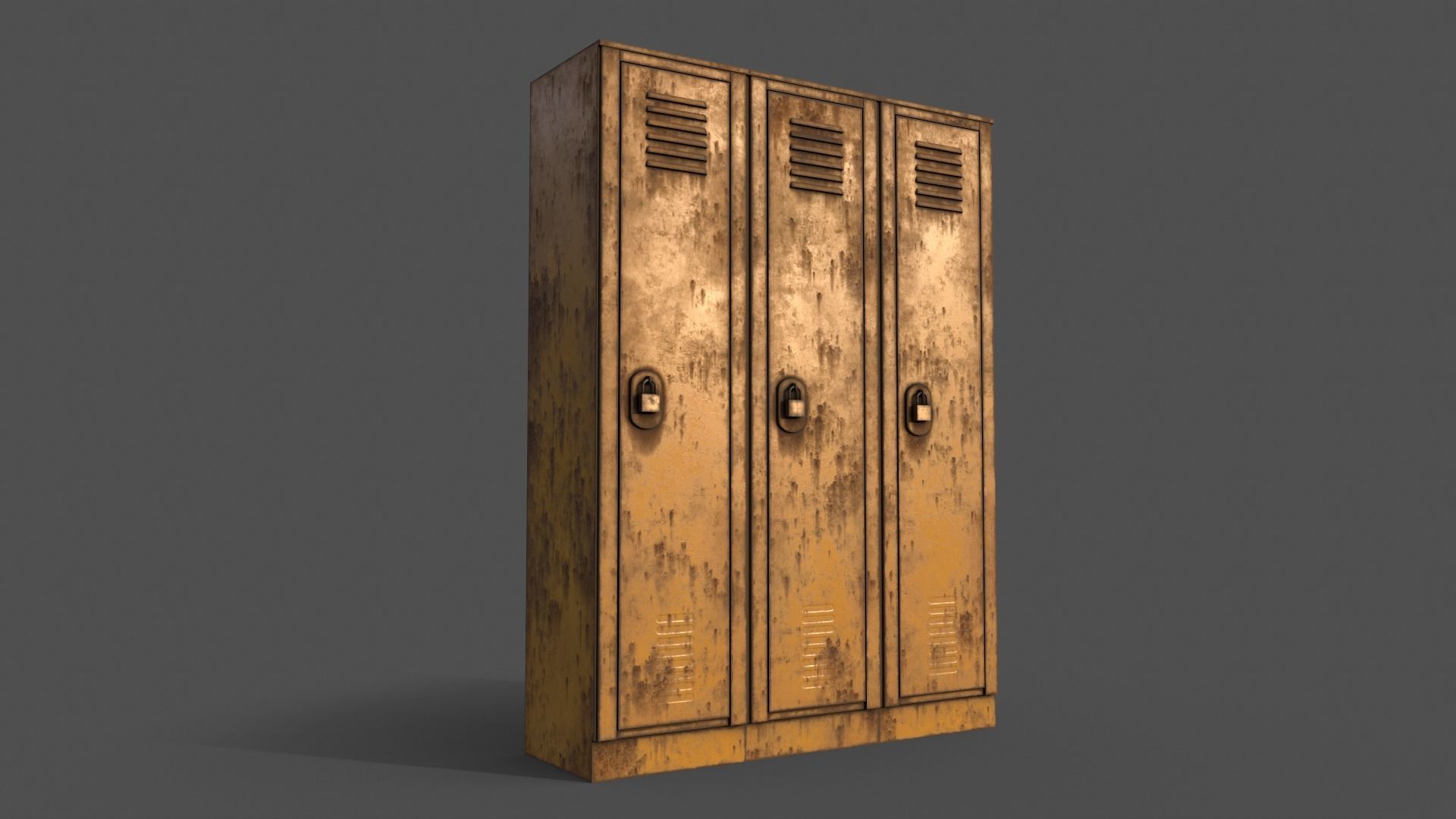 PBR School Gym Locker 01 - Yellow Low-poly 3D model_7