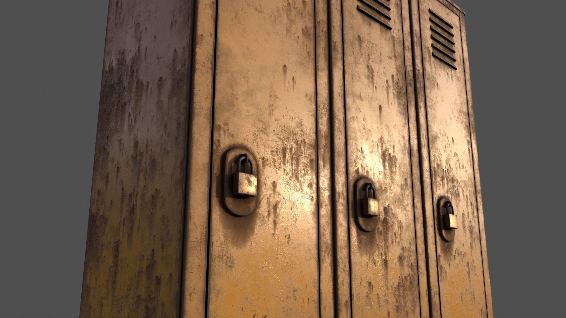 PBR School Gym Locker 01 - Yellow Low-poly 3D model_20