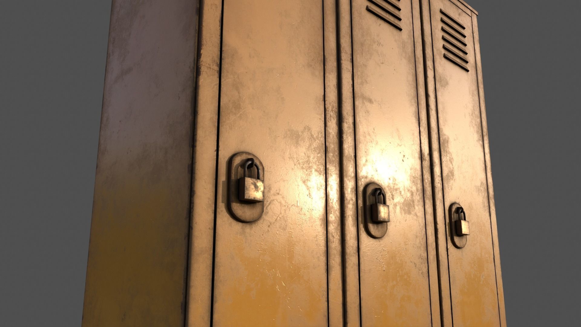 PBR School Gym Locker 01 - Yellow Low-poly 3D model_19