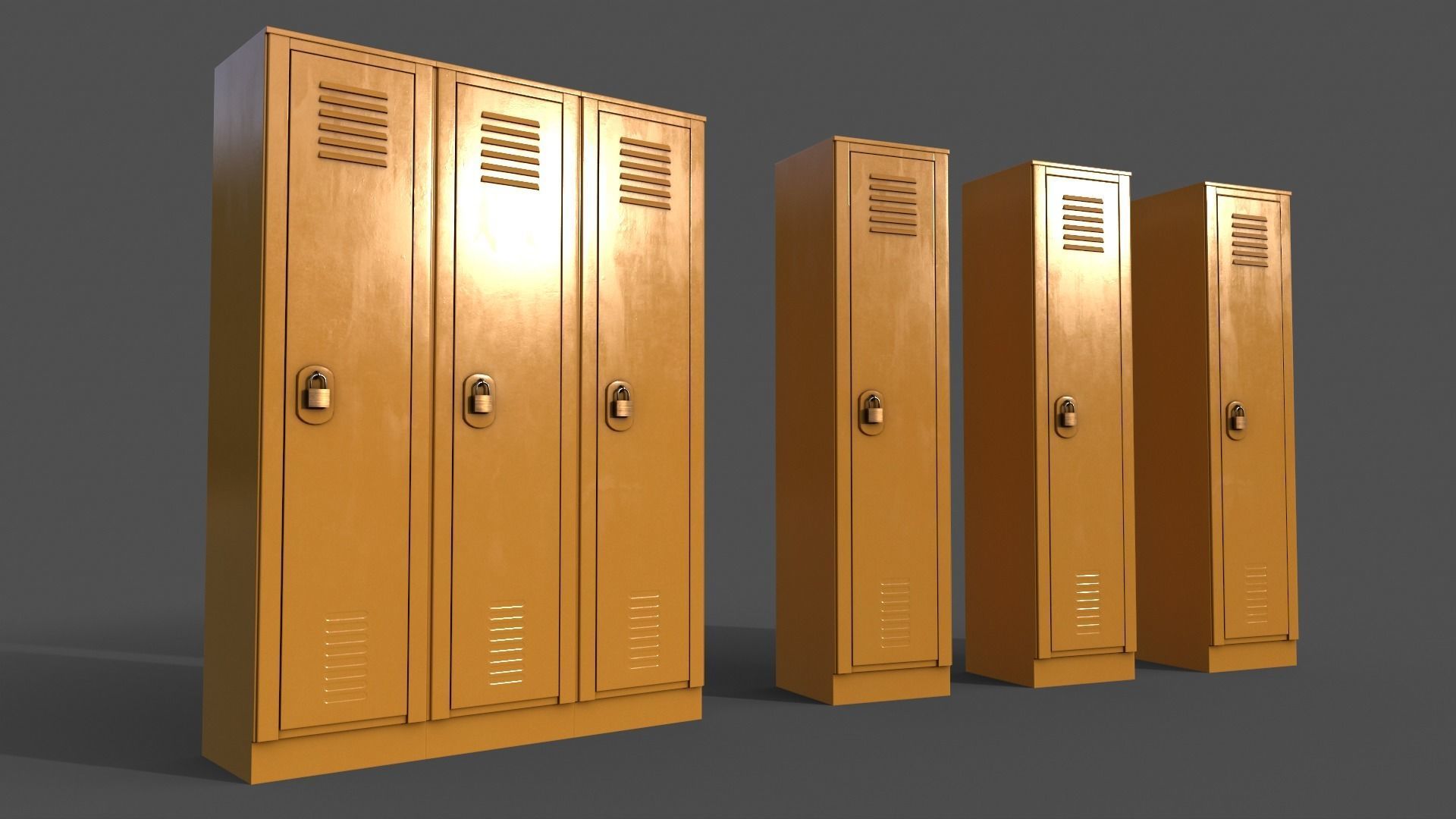 PBR School Gym Locker 01 - Yellow Low-poly 3D model_2