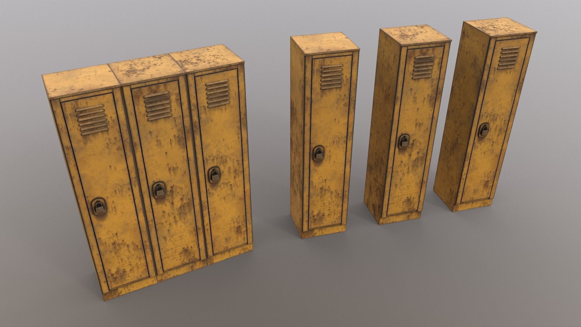 PBR School Gym Locker 01 - Yellow Low-poly 3D model_16