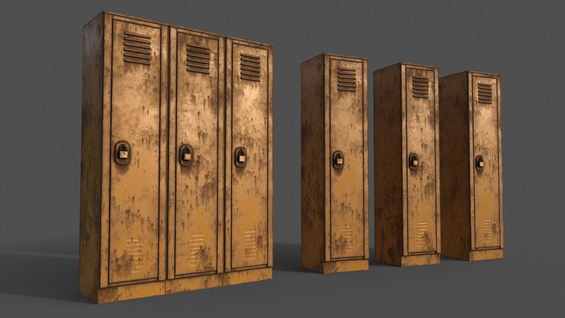 PBR School Gym Locker 01 - Yellow Low-poly 3D model_4