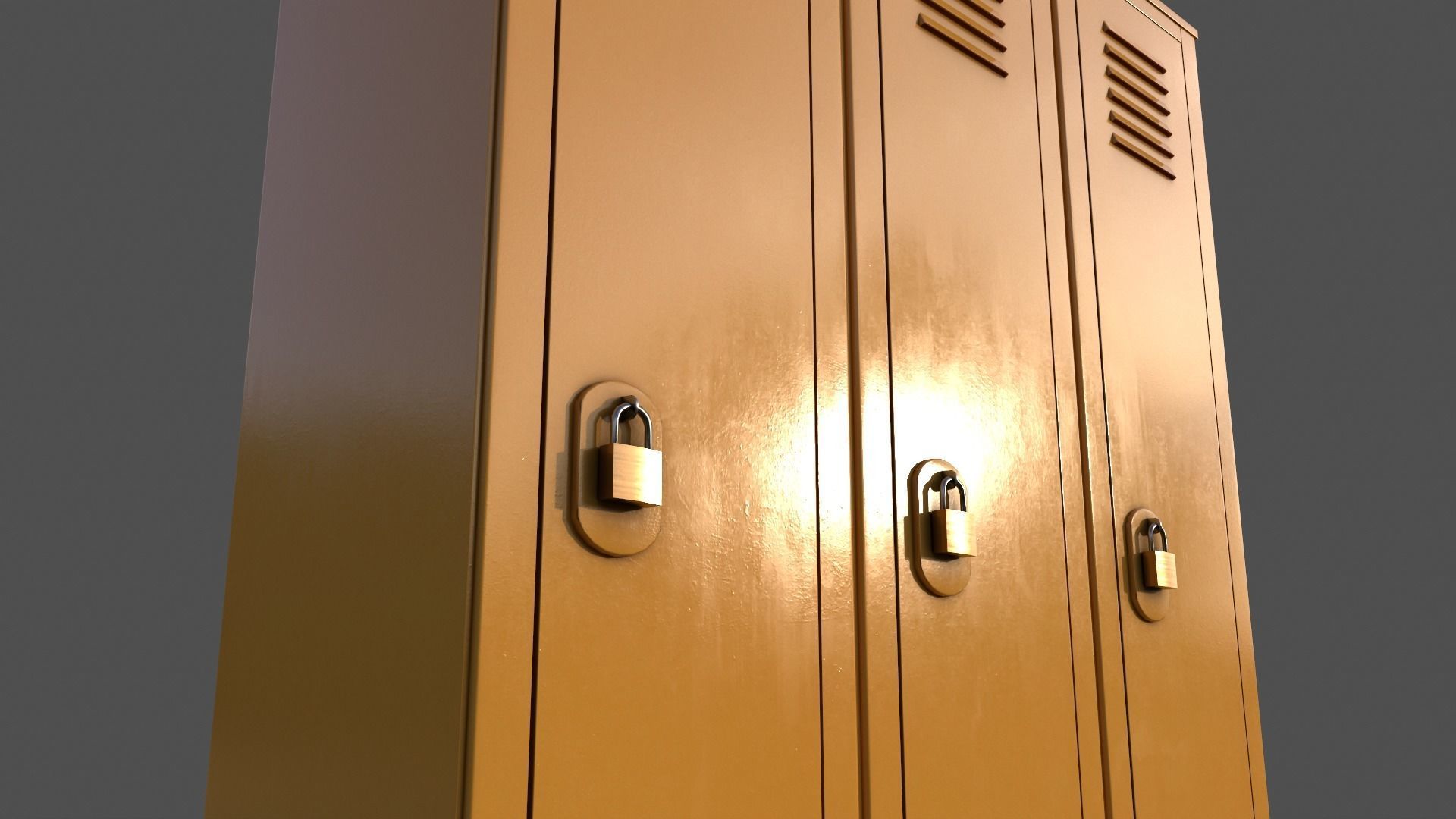 PBR School Gym Locker 01 - Yellow Low-poly 3D model_18