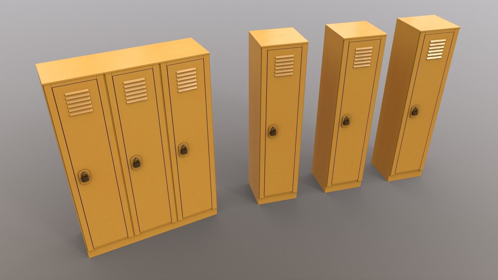 PBR School Gym Locker 01 - Yellow Low-poly 3D model_14