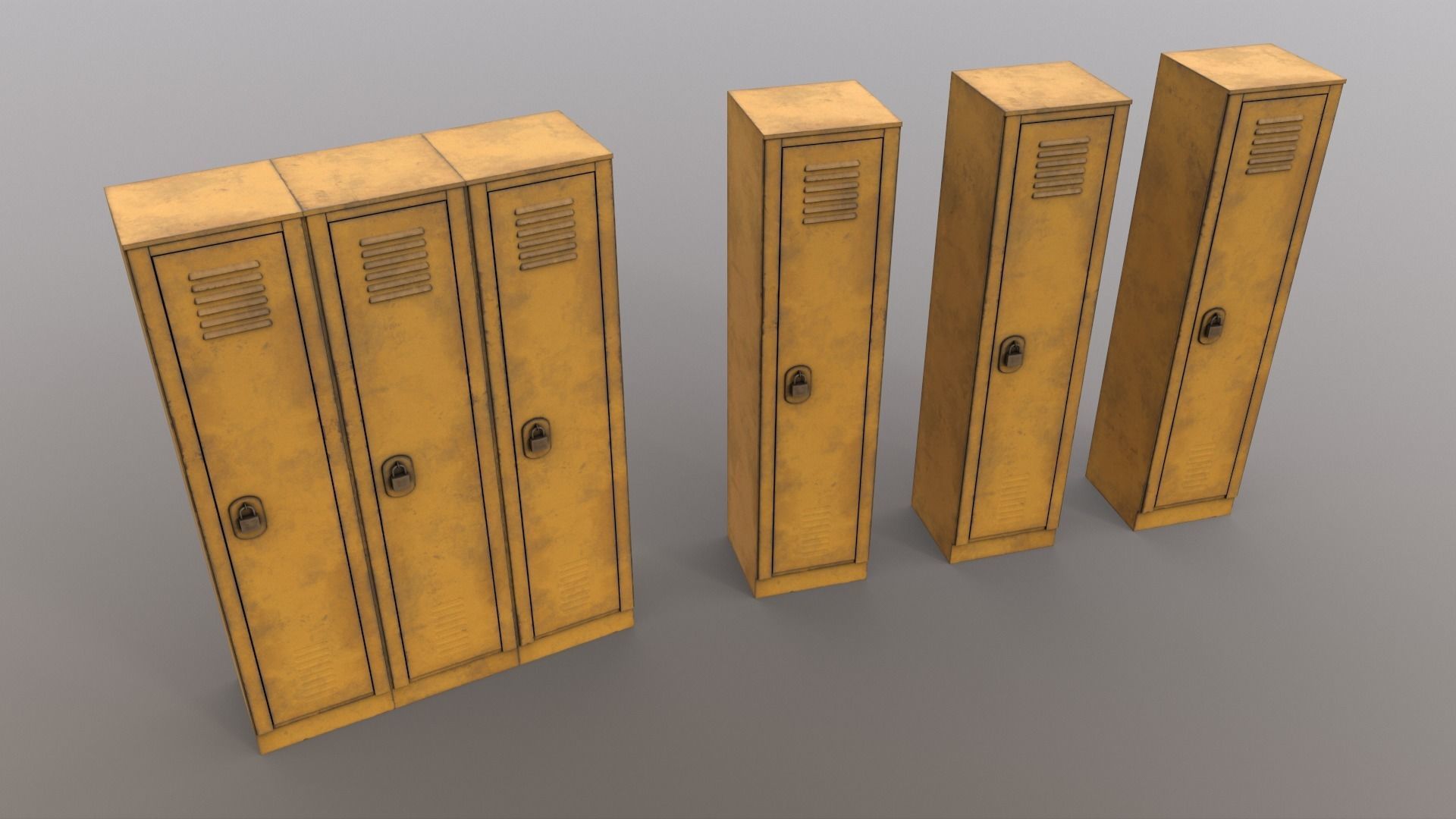 PBR School Gym Locker 01 - Yellow Low-poly 3D model_15