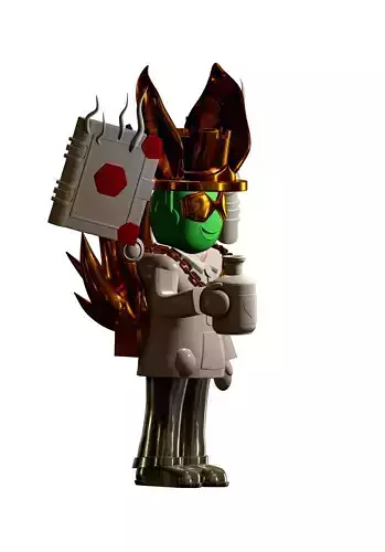 Mincraft lego bird in costume and holding book