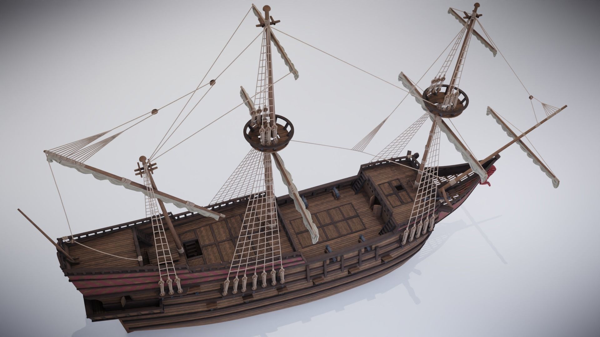 Roter Lowe Galleon Low-poly 3D model_19