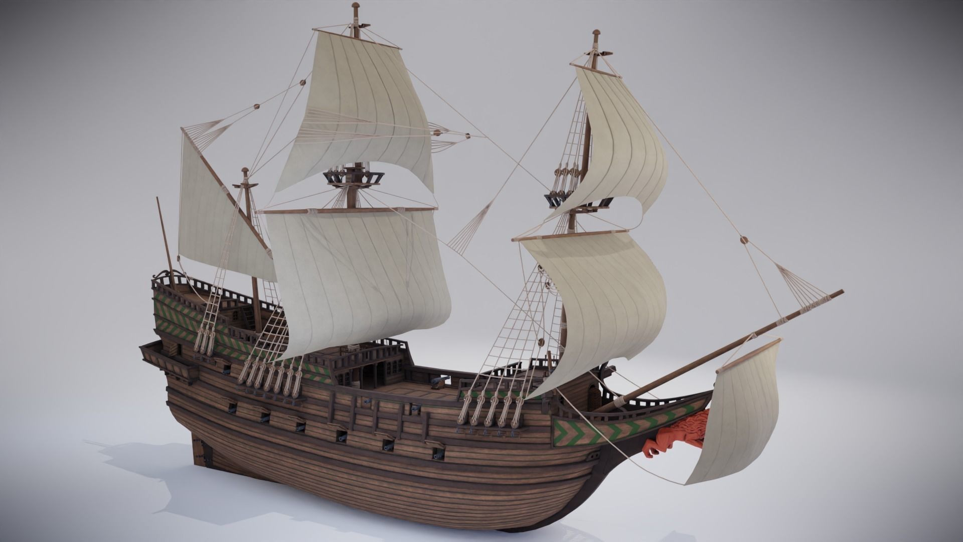 Roter Lowe Galleon Low-poly 3D model_5