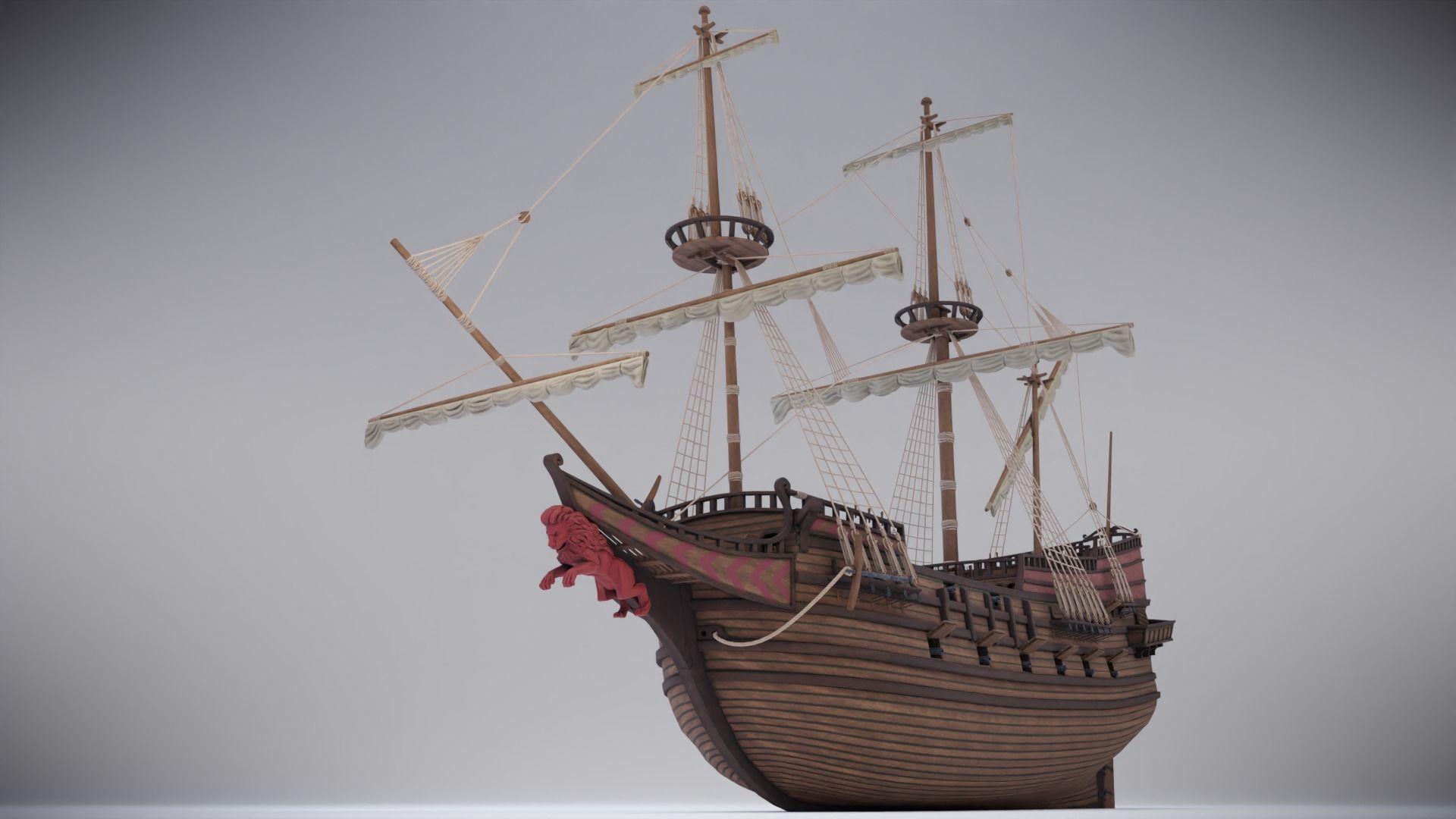 Roter Lowe Galleon Low-poly 3D model_20