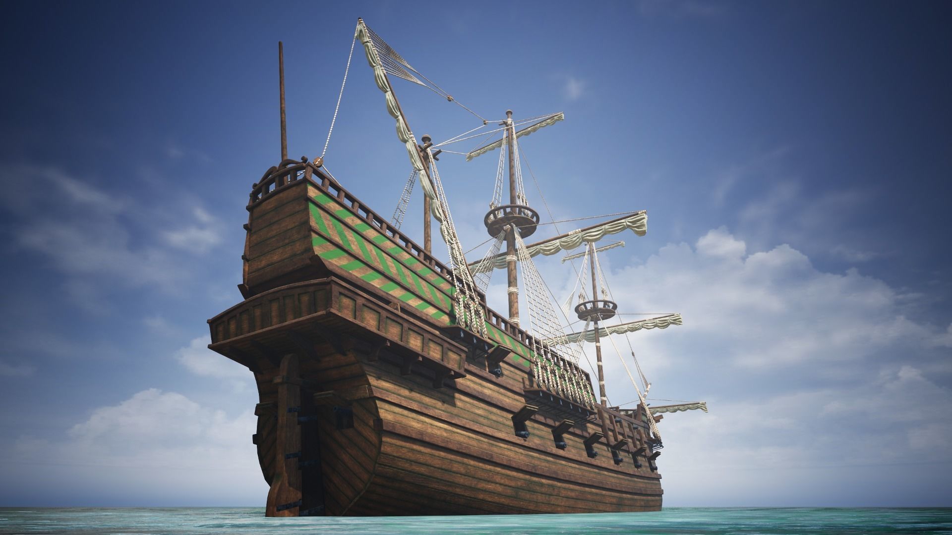 Roter Lowe Galleon Low-poly 3D model_15