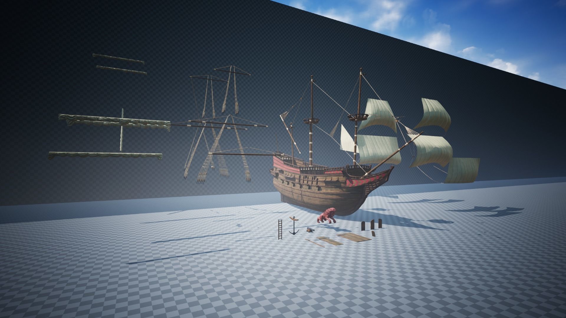 Roter Lowe Galleon Low-poly 3D model_18