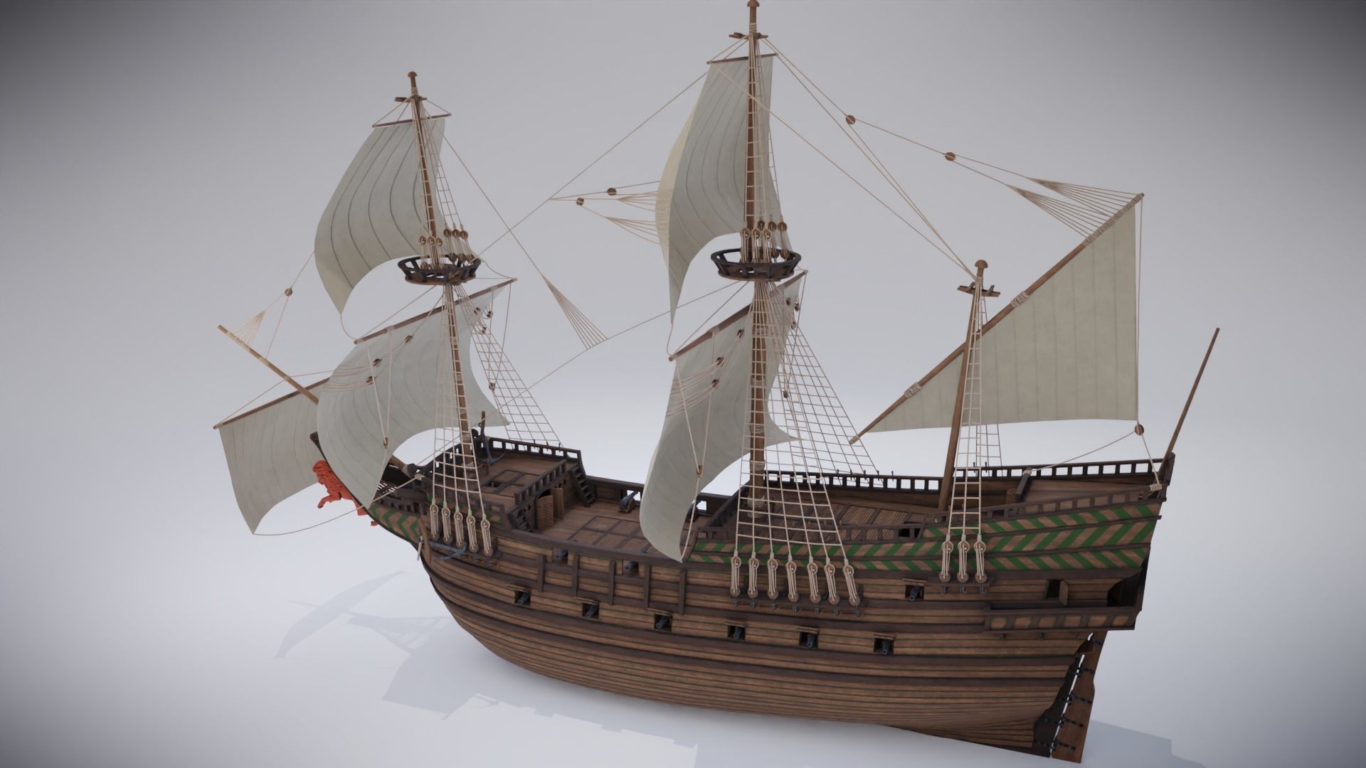 Roter Lowe Galleon Low-poly 3D model_22