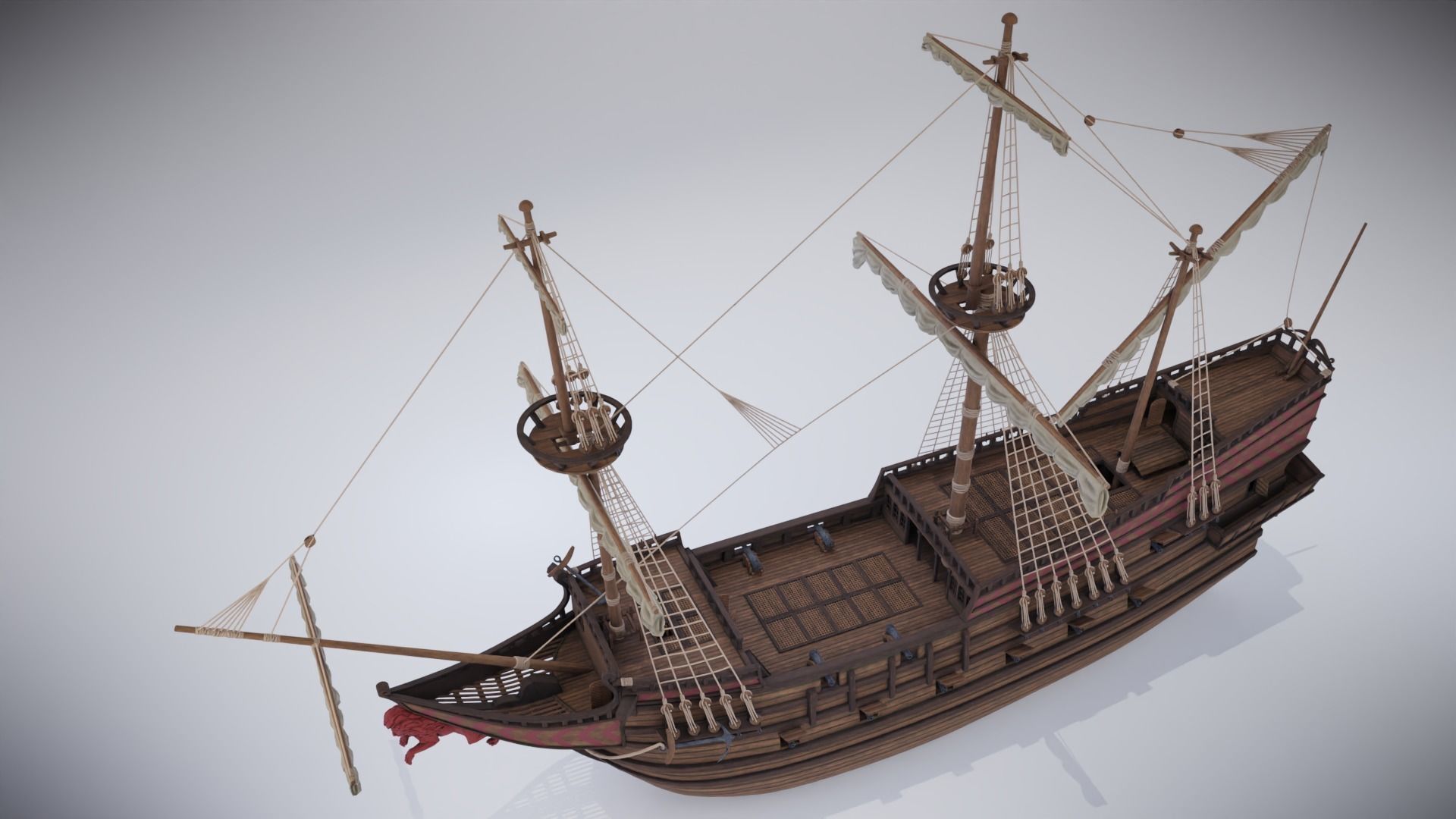Roter Lowe Galleon Low-poly 3D model_21