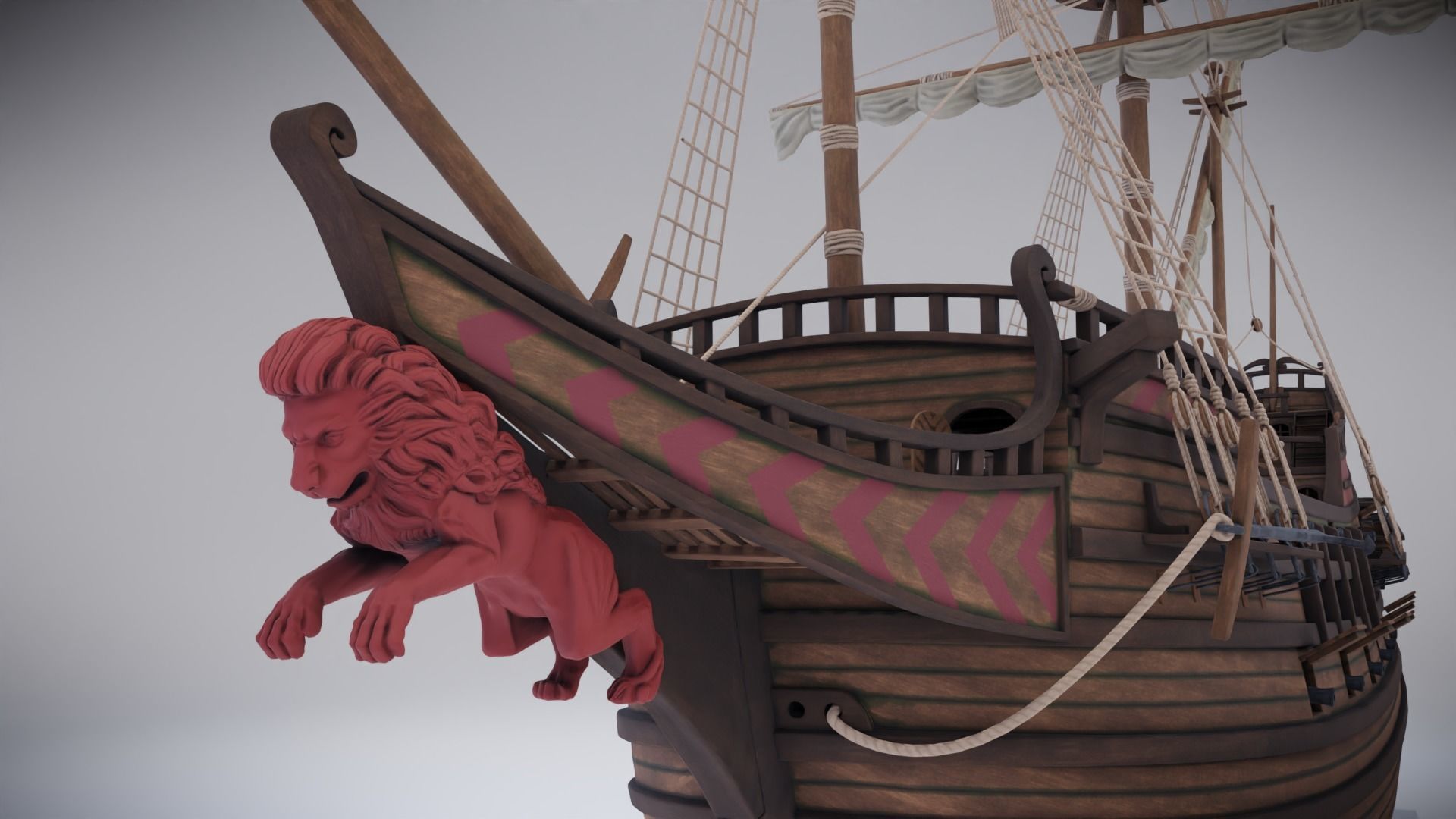 Roter Lowe Galleon Low-poly 3D model_17