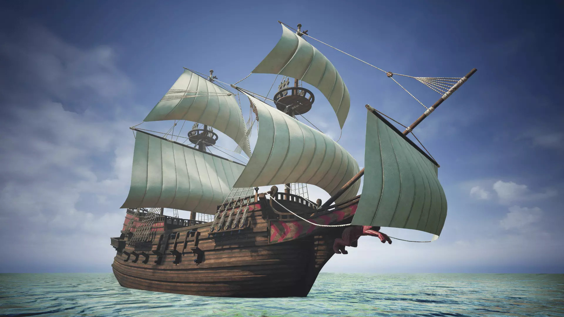Roter Lowe Galleon Low-poly 3D model_0