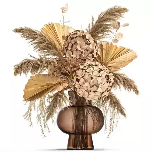 Bouquet of dry flowers in a glass vase 138