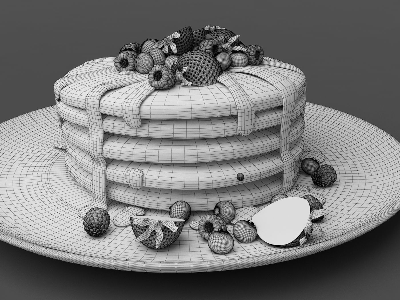 Pancakes stack of with berries and syrup 3D model_5