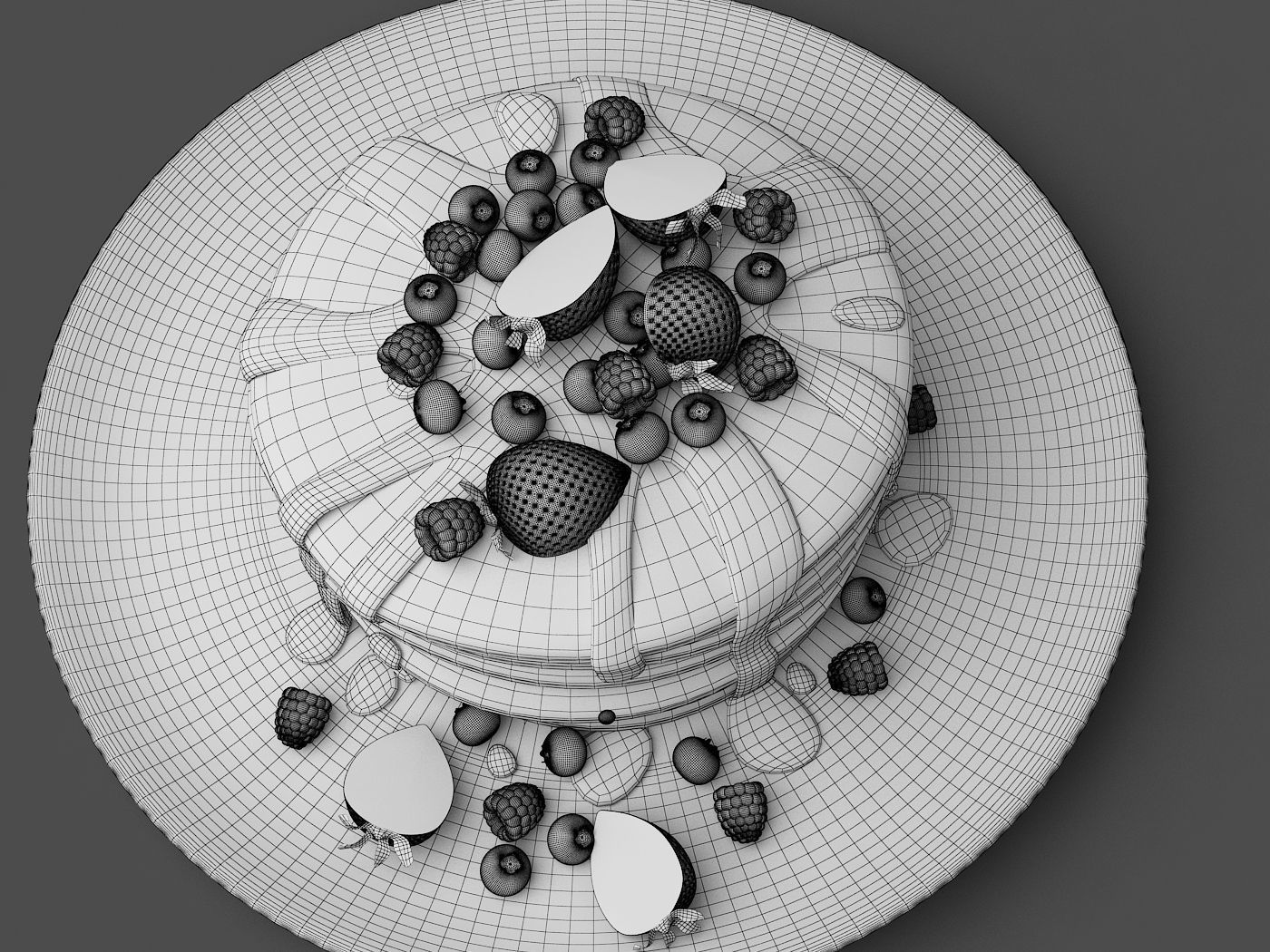 Pancakes stack of with berries and syrup 3D model_6