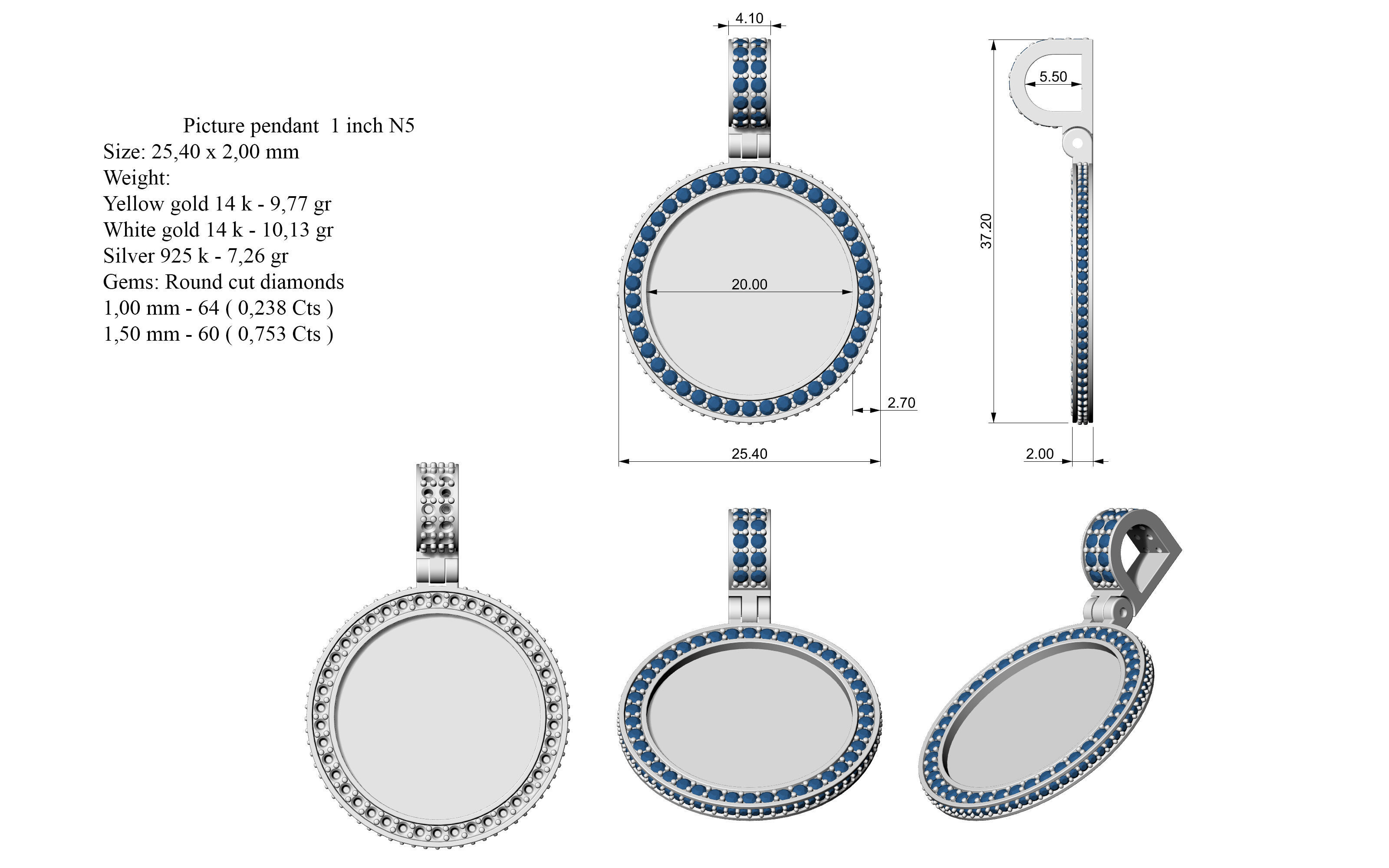 Picture pendant 1-2 inch N5 3D print model_9